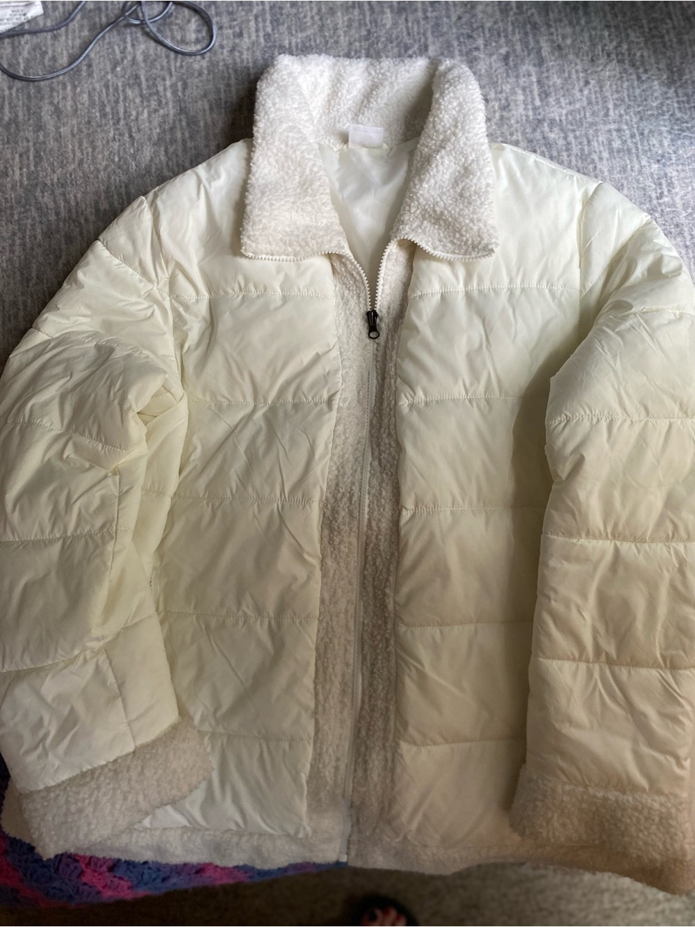 Cream Sherpa-Lined Puffer Coat